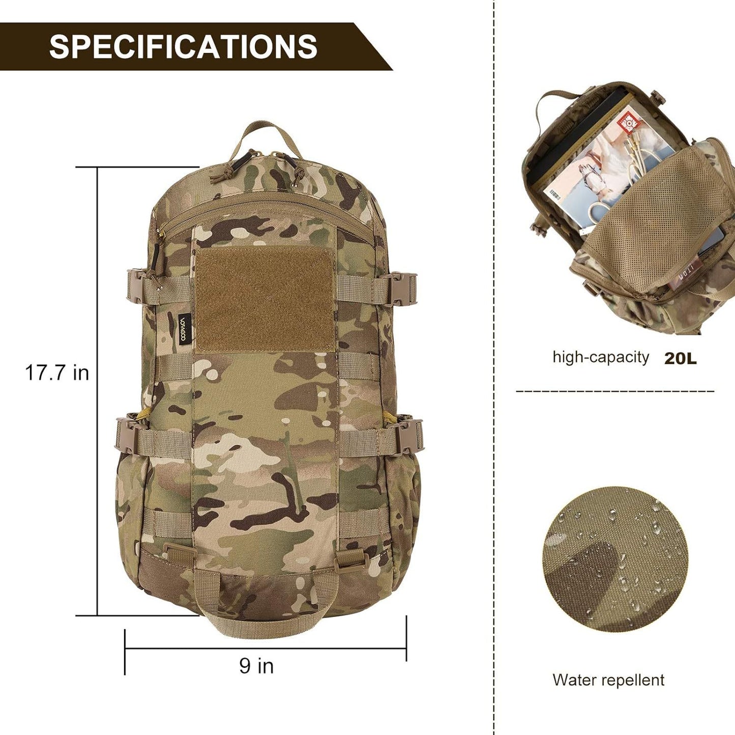 Flag Village Tactical Backpack Men Military Assault Pack Outdoor Hiking Rucksack