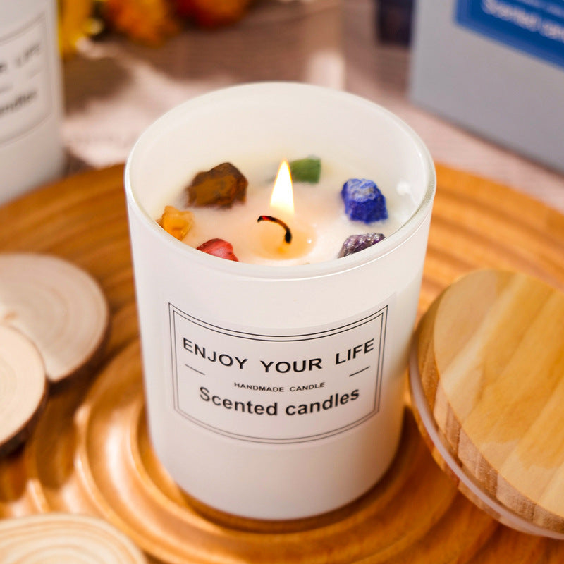 Flag Village Natural Crystal Stone Aromatherapy Candle Soy Wax Smokeless Candles Gift Box Christmas Hand Gift