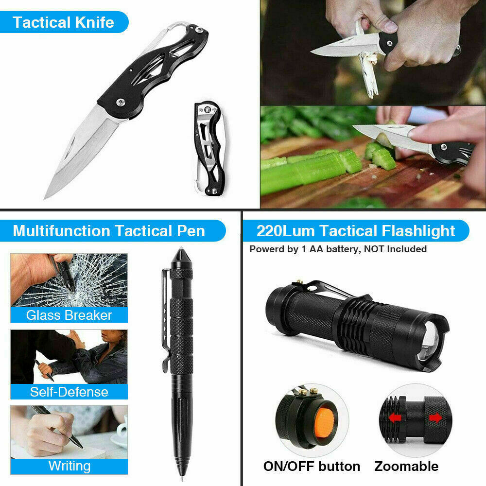Flag Village 14-In-1 Outdoor Emergency Survival Kit Camping Hiking Tactical Gear Case Set Box