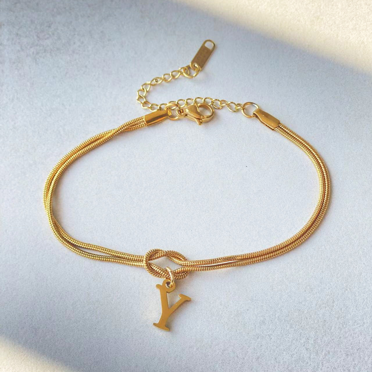 Flag Village New Letter A-Z Love Knot Bracelets For Women Couple Gold Color Dainty Snake Chain Charm Bracelet Stainless Steel Jewelry Gift Valentine's Day Gifts