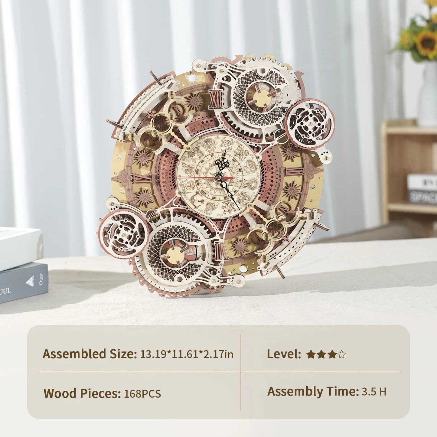 Flag Village Robotime ROKR Zodiac Wall Clock 3D Wooden Puzzle Model Assembly Toys Gifts for Children Kids Teens LC601 Support Dropshipping