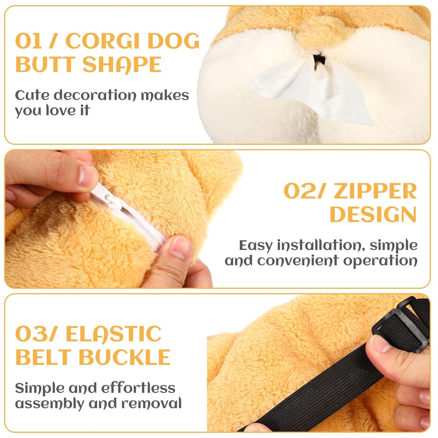 Flag Village Auto Tools Tissue Box Cover Soft Adorable Corgi Butt Shaped Creative Storage Bag Hanging Pouch Tissue Box Wrapper For Car Home