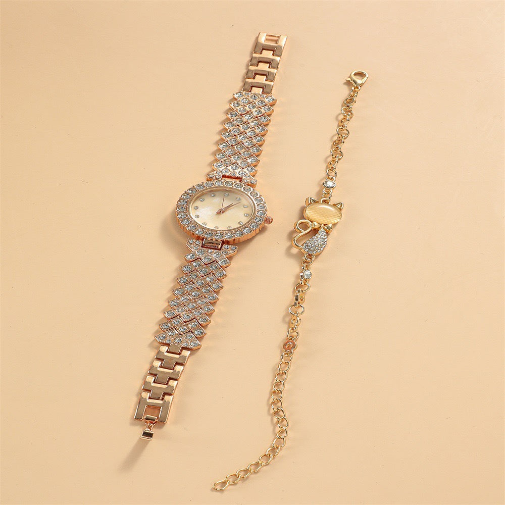 Flag Village Round Diamond Bracelet Watch Luxury Fashion Gift Box
