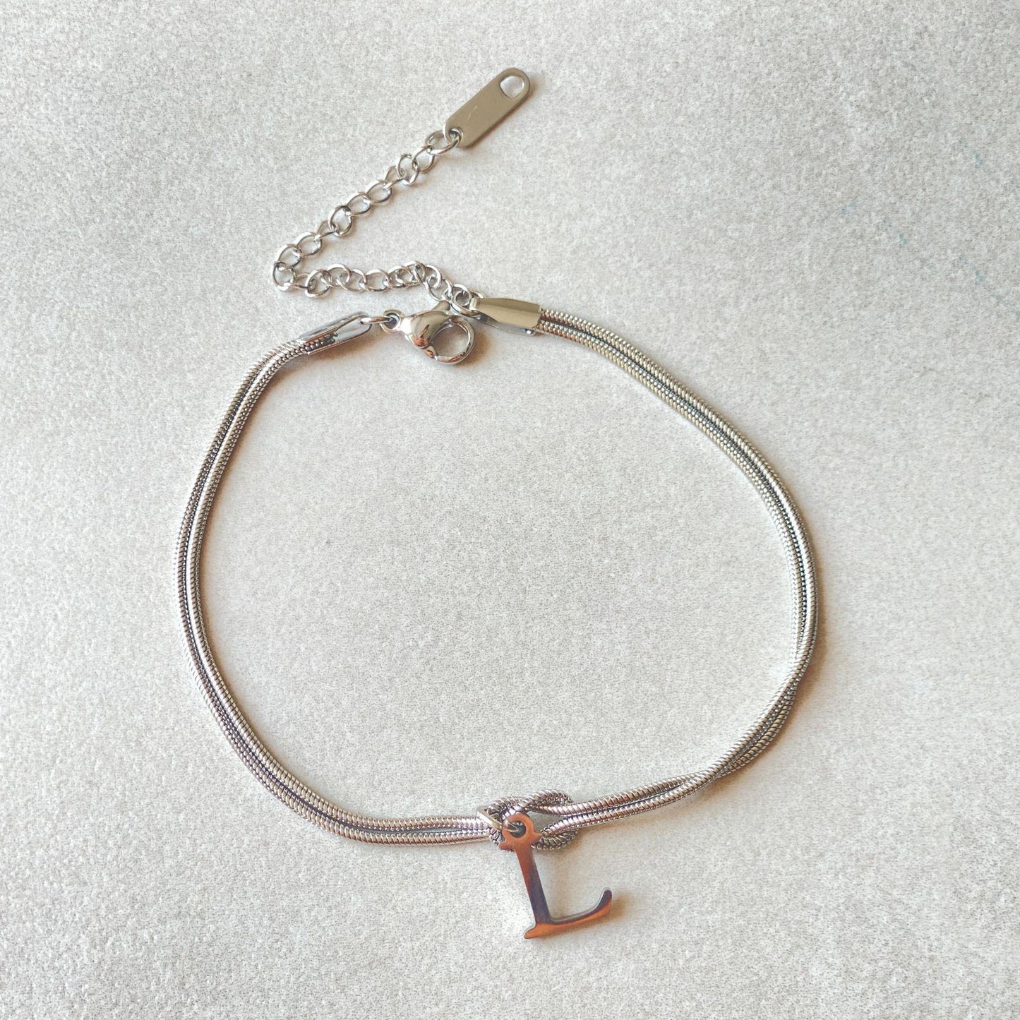 Flag Village New Letter A-Z Love Knot Bracelets For Women Couple Gold Color Dainty Snake Chain Charm Bracelet Stainless Steel Jewelry Gift Valentine's Day Gifts