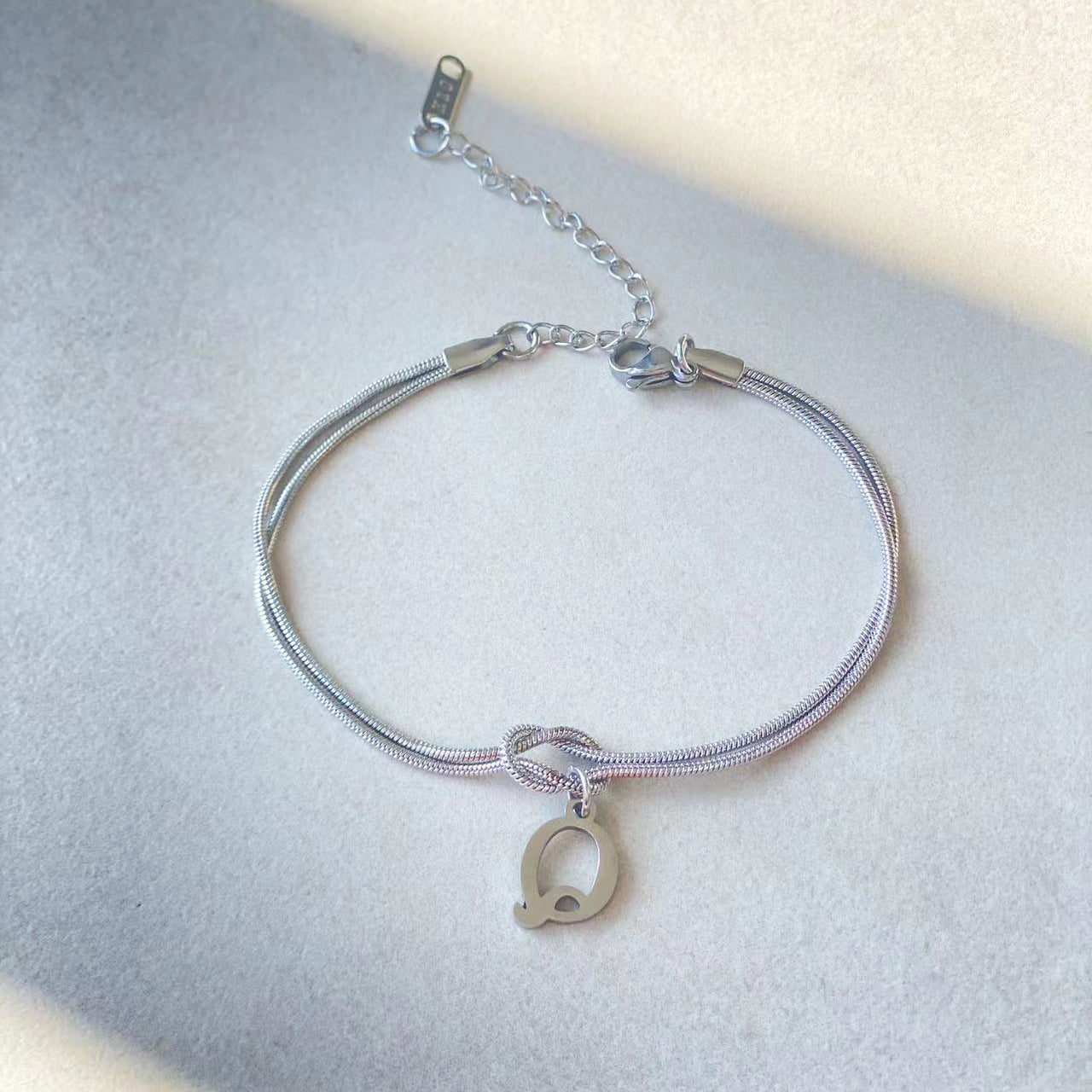 Flag Village New Letter A-Z Love Knot Bracelets For Women Couple Gold Color Dainty Snake Chain Charm Bracelet Stainless Steel Jewelry Gift Valentine's Day Gifts