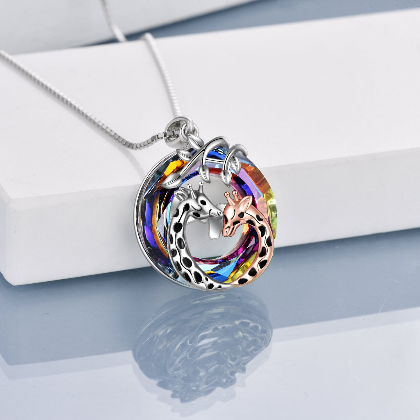 Flag Village Giraffe Pendant Necklace Sterling Silver Crystal Jewelry Gifts for Women Teens Girls