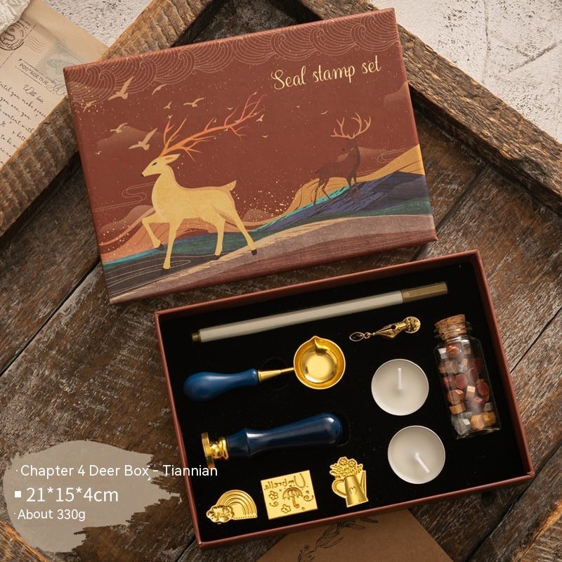 Flag Village Sealing Wax Seal Set Retro Elk Gift Box Wooden Handle