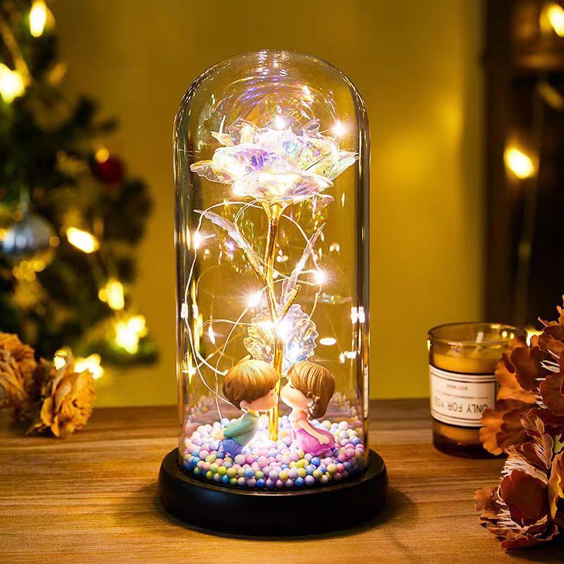 Flag Village Eternal Rose LED Light Foil Flower In Glass Cover Night Lights Valentines Day Gifts Lamp Decor For For Home Bedroom Wedding Gift Valentine's Day Gifts