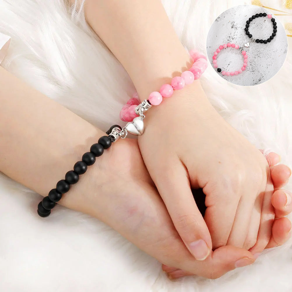 Flag Village One Pair Magnetic Couple Bracelet For Women Lover Heart Distance Paired Pendant Natural Stone Bracelets Valentine's Day Gifts Men Jewelry