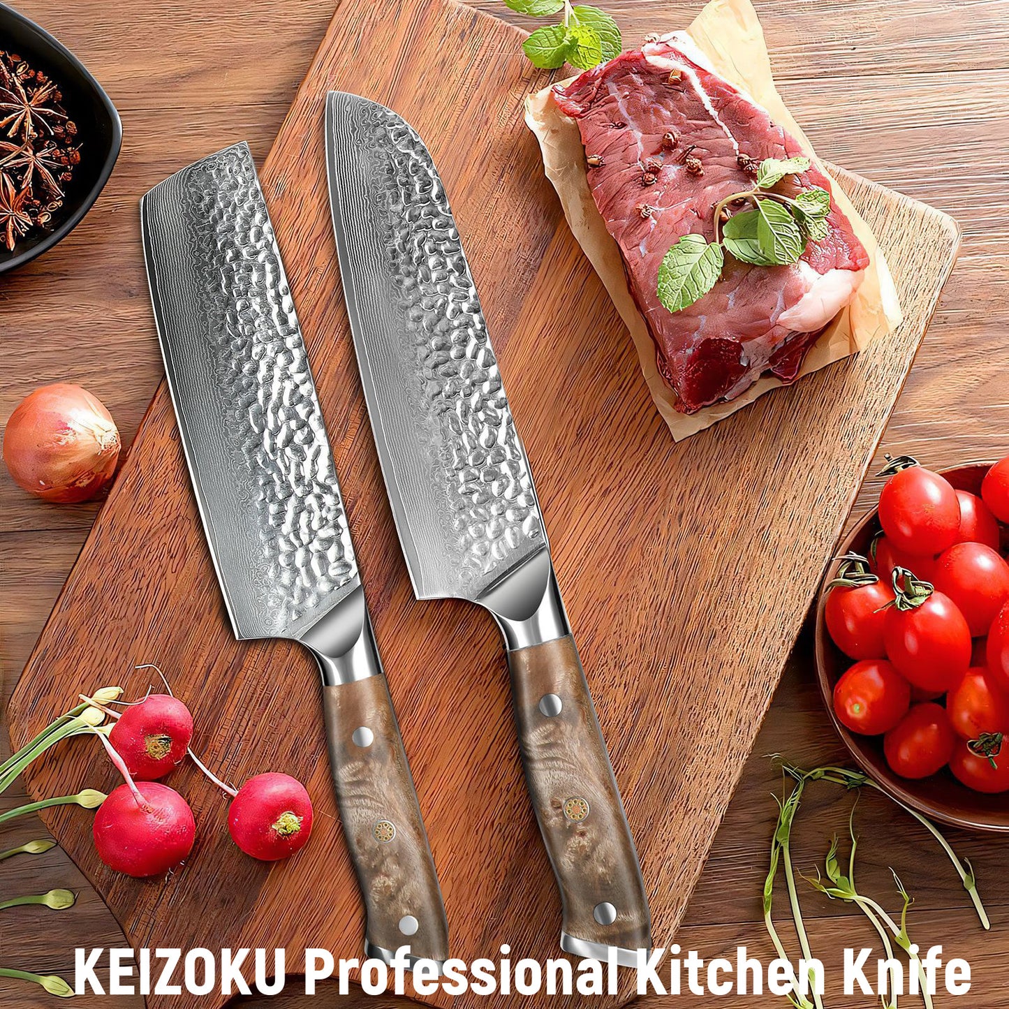 Flag Village Damascus Chef Knife, 10Cr15MOV Japanese Kitchen Knives Set With Full Tang G10 Handle, Professional Chef Knife For Kitchen, Sheath & Gift Box