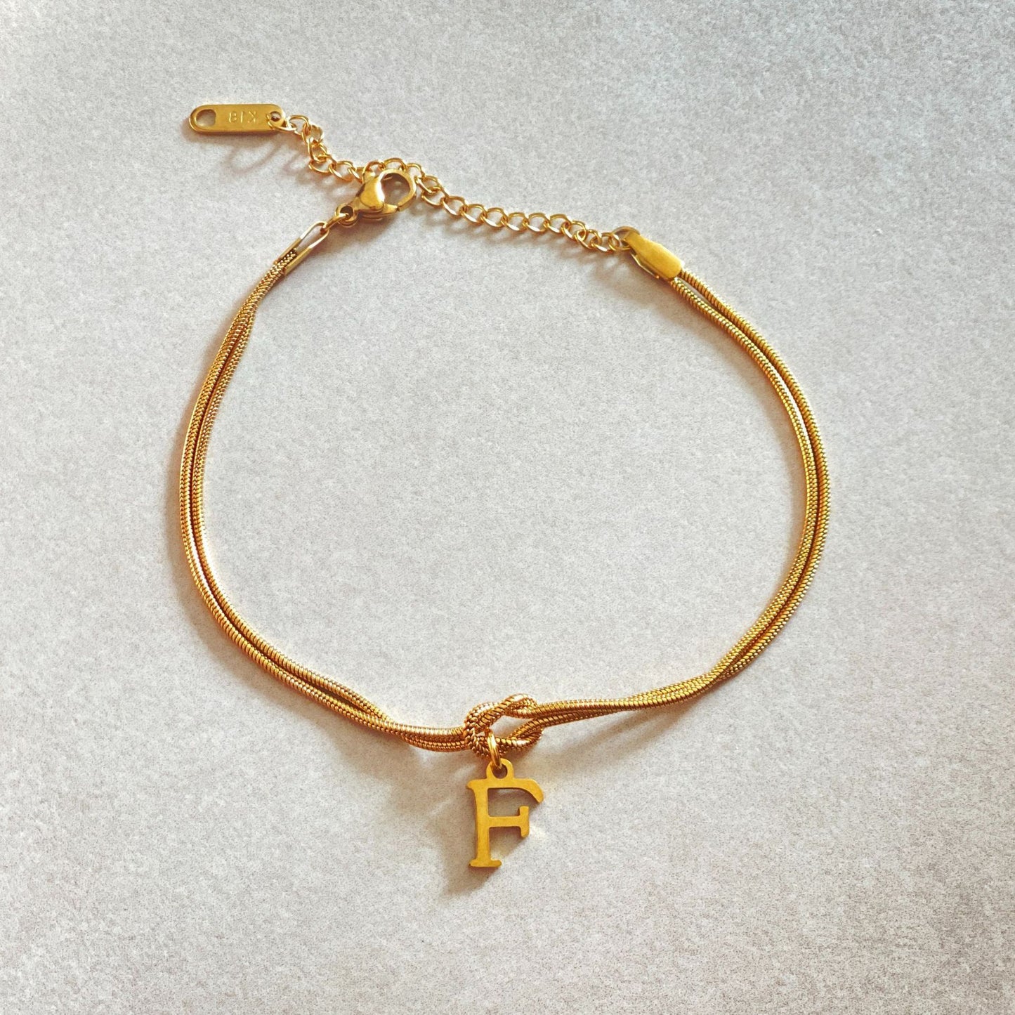 Flag Village New Letter A-Z Love Knot Bracelets For Women Couple Gold Color Dainty Snake Chain Charm Bracelet Stainless Steel Jewelry Gift Valentine's Day Gifts