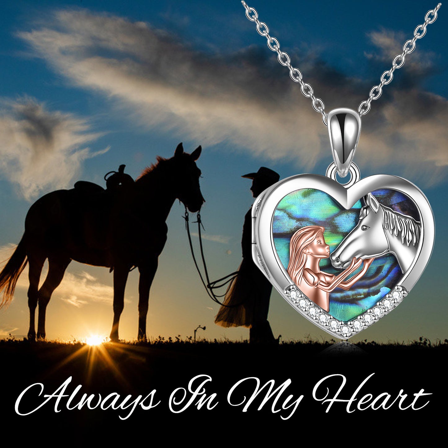 Flag Village Horse Heart with Girls Pendant Necklace Gifts for Her