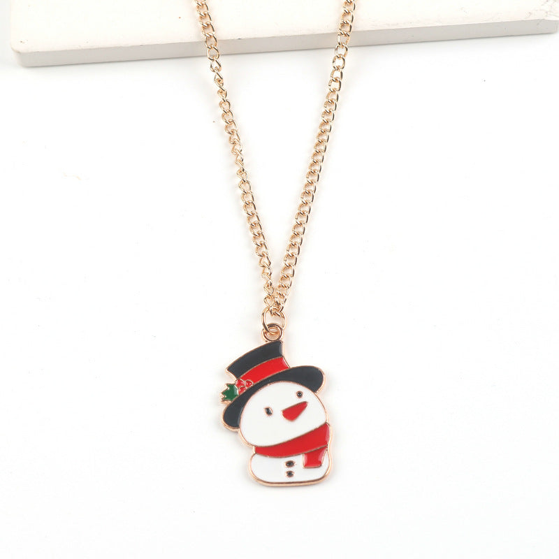 Flag Village Christmas Necklace Cute Cartoon Santa Claus Snowman Elk Pendant Necklace Xmas New Year Festival Ear Jewelry Gifts