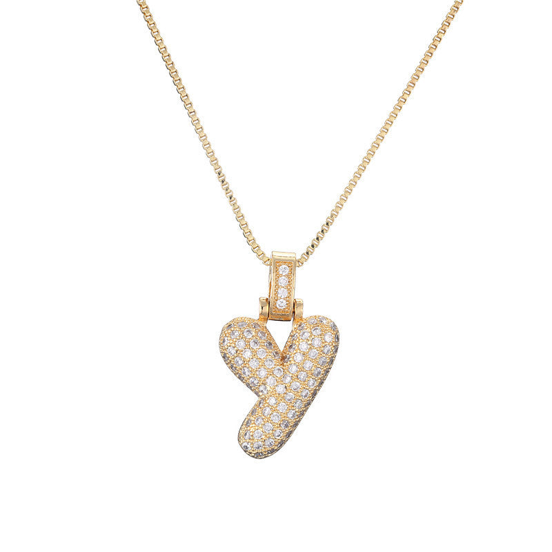 Flag Village Clavicle Chain Copper Micro Inlaid Zircon 26 Letter Pendant Necklace For Women's Birthday Jewelry Gifts