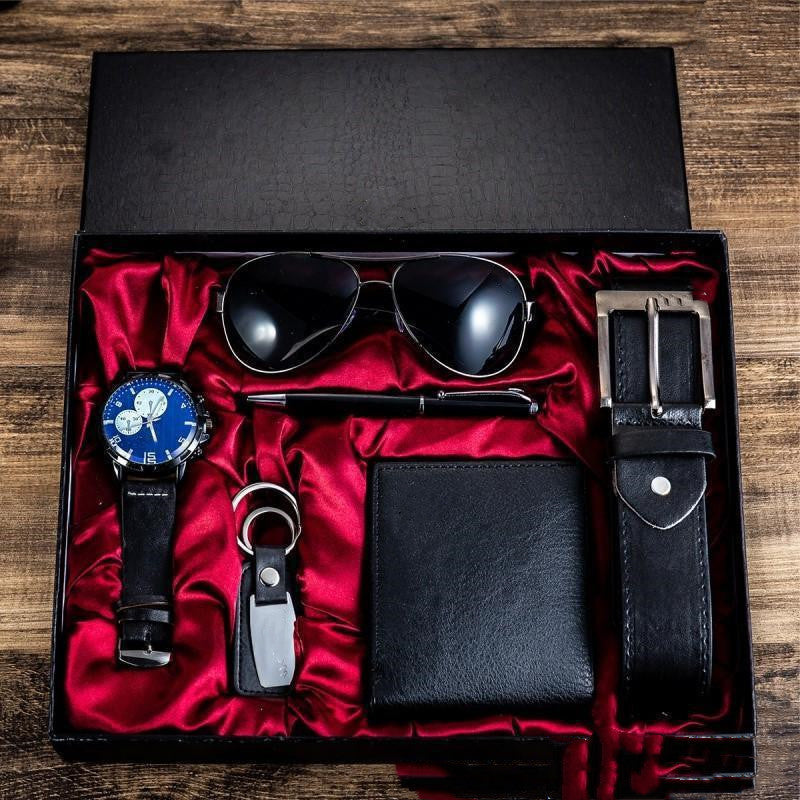 Flag Village Men's Luxury Gift Box Sunglasses Belt Watch Wallet 6 Sets