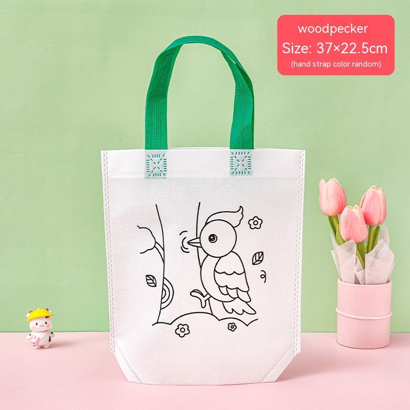 Flag Village Children's Handmade DIY Painting Doodle Bag Kindergarten Gifts Cartoon Non-woven Painting Color Filling Woven Handbag