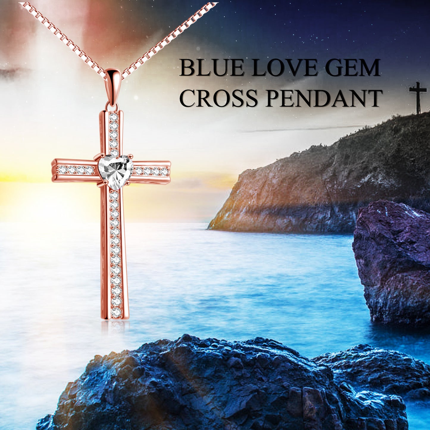 Flag Village Birthstone Rose Gold Plated Cross Necklace for Women Jewelry Gifts
