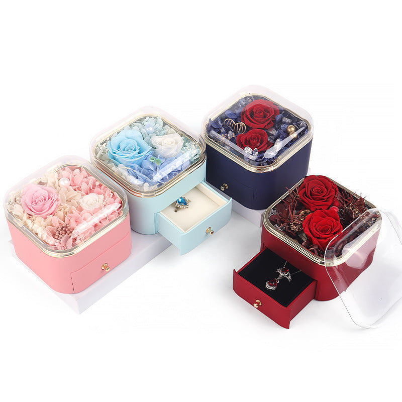 Flag Village Valentines Day Rose Flower Drawer Jewelry Box Earrings Ring Necklace Storage Valentine's Day Gift Box Romantic Jewelry Packaging Box
