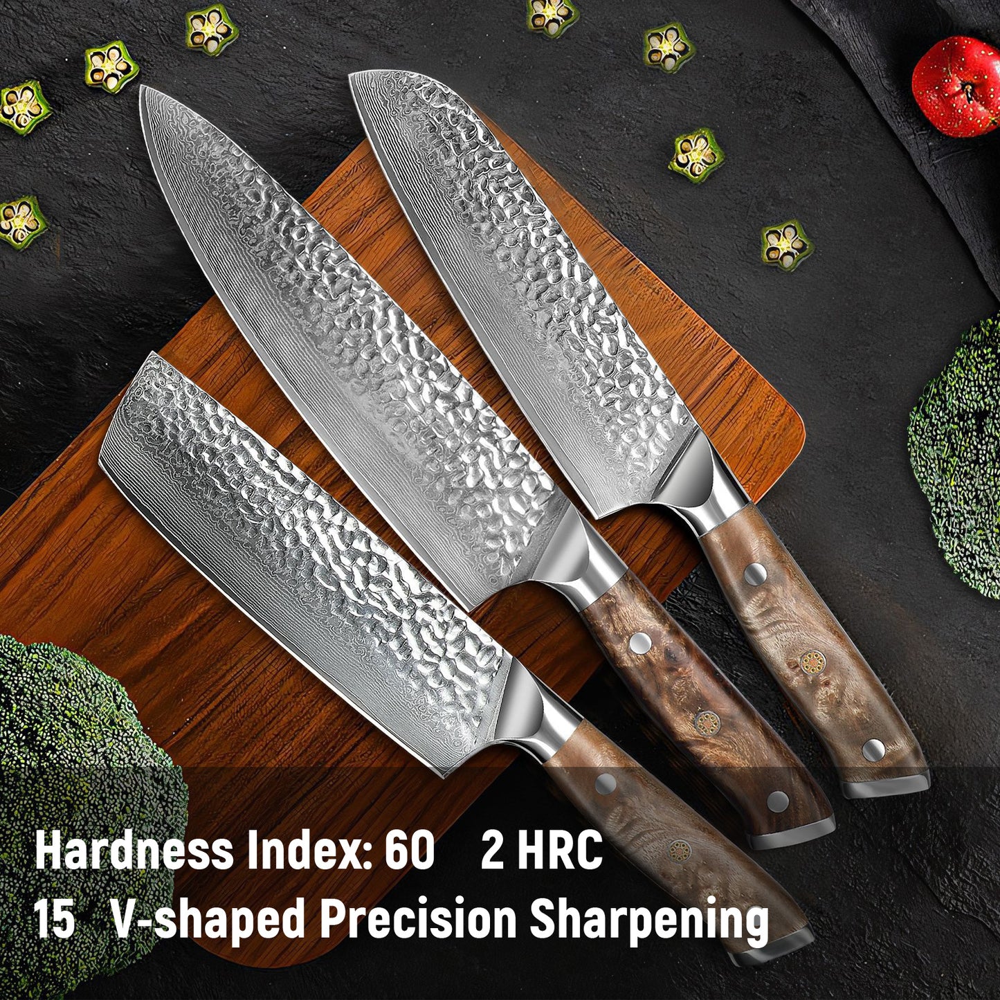 Flag Village Damascus Chef Knife, 10Cr15MOV Japanese Kitchen Knives Set With Full Tang G10 Handle, Professional Chef Knife For Kitchen, Sheath & Gift Box