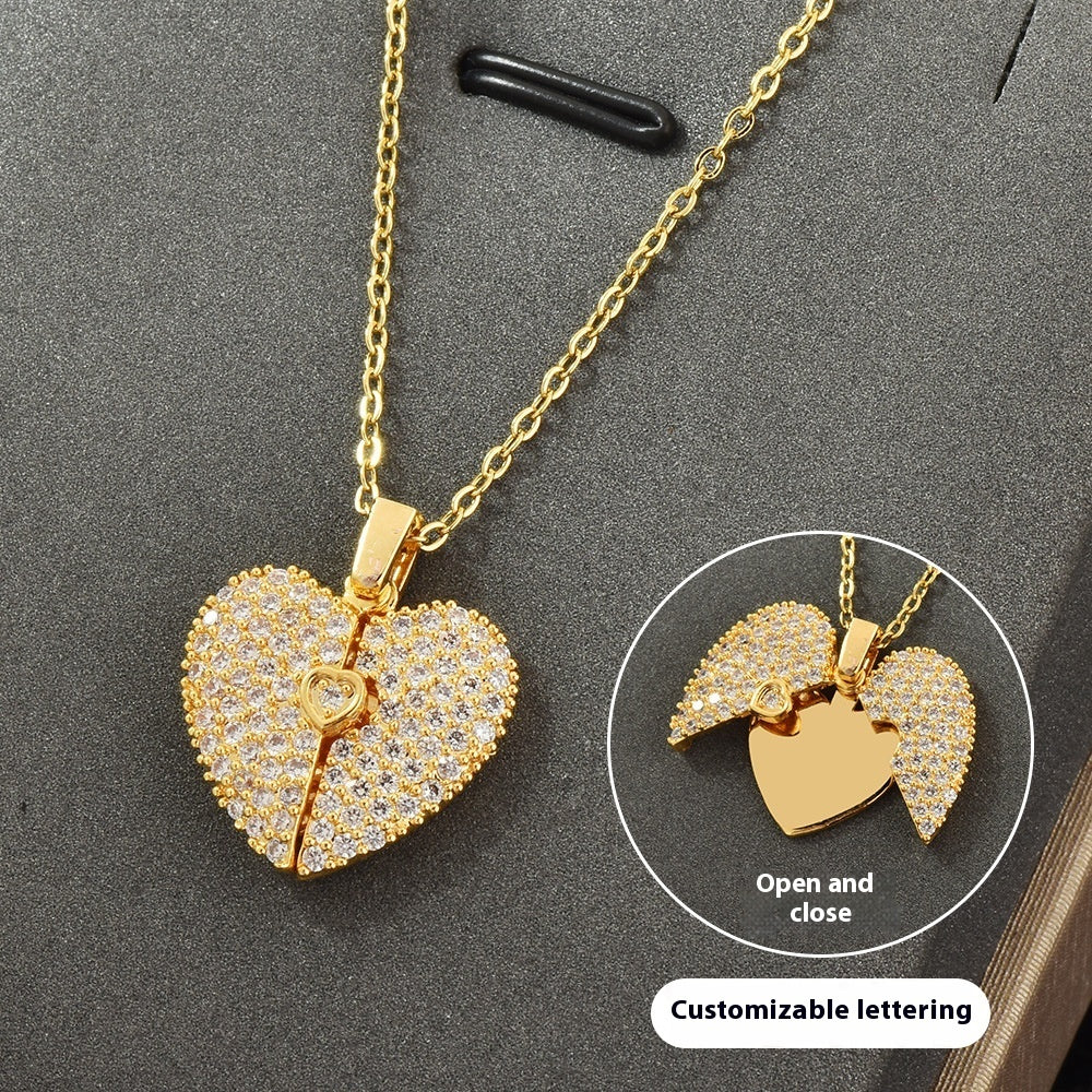 Flag Village Personalized Name Heart Locket Necklace Zirconia Paved Custom Engraved Pendant Christmas Gifts For Mother Grandma