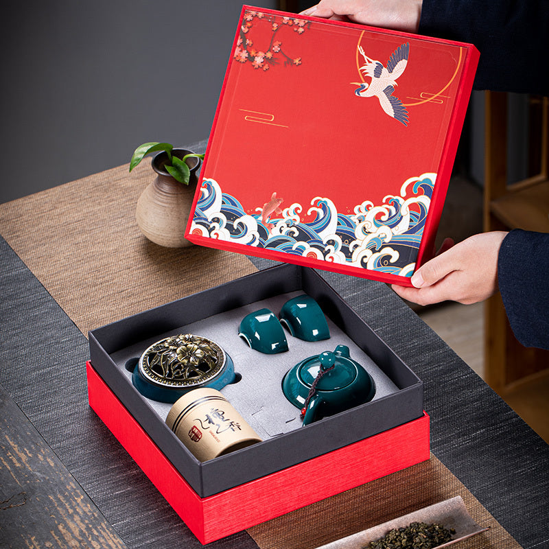 Flag Village Ceramic Kung Fu Tea Set Gift Box Set Business Small Gift