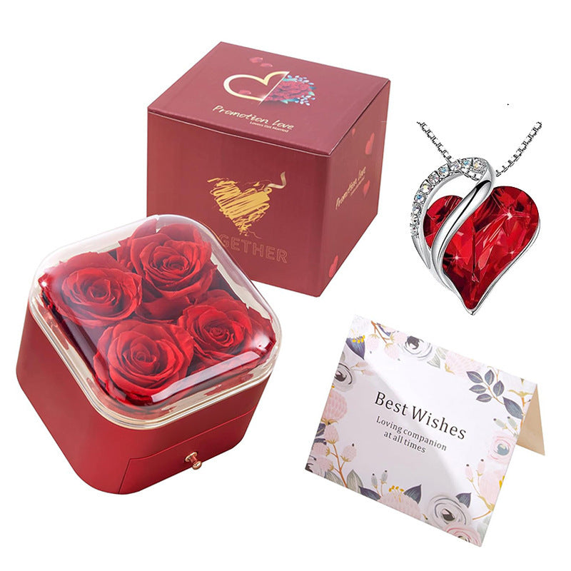 Flag Village Valentines Day Rose Flower Drawer Jewelry Box Earrings Ring Necklace Storage Valentine's Day Gift Box Romantic Jewelry Packaging Box