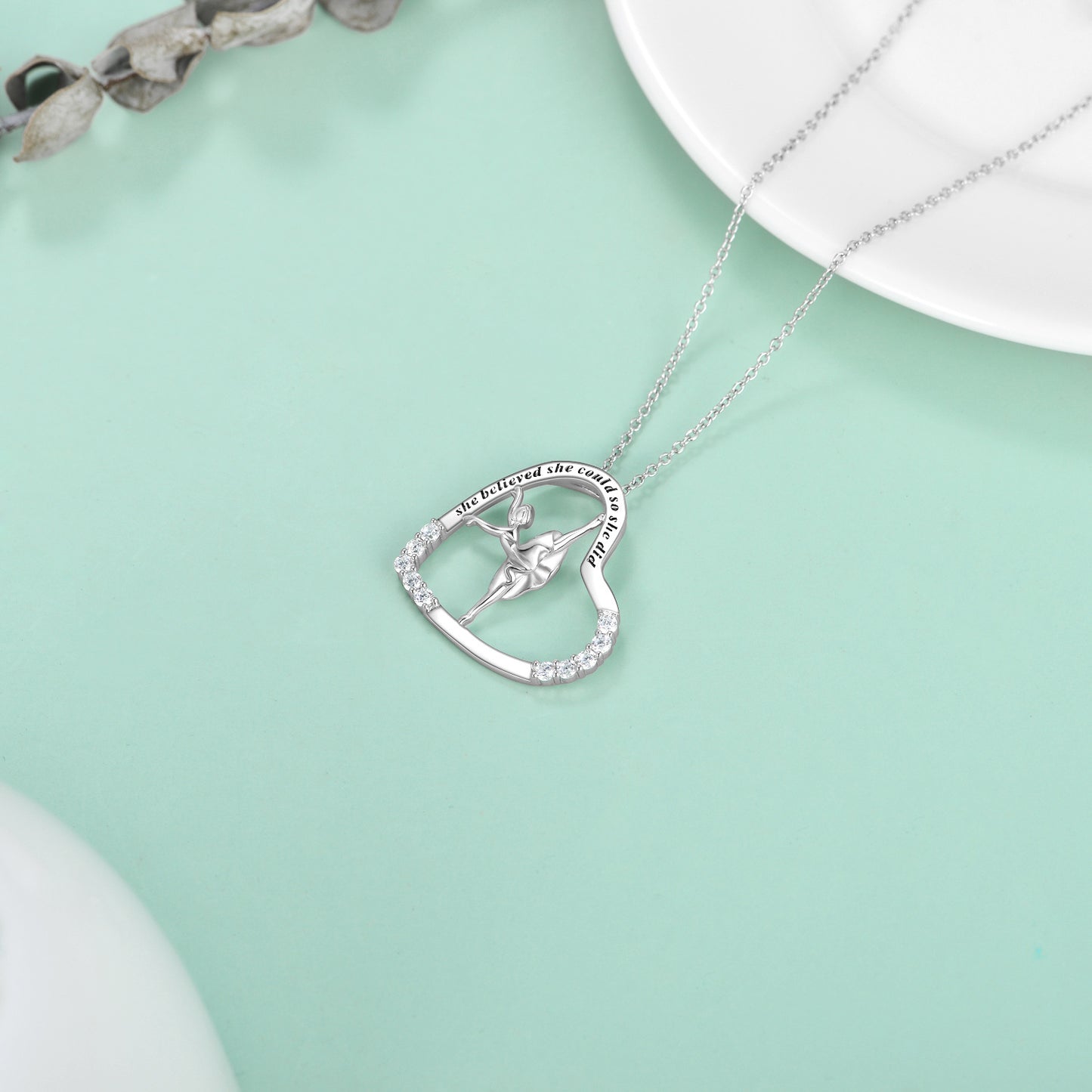 Flag Village 925 Sterling Silver Heart Ballerina Dancer Ballet Dance Pendant Necklace Dance Jewelry Gifts for Women