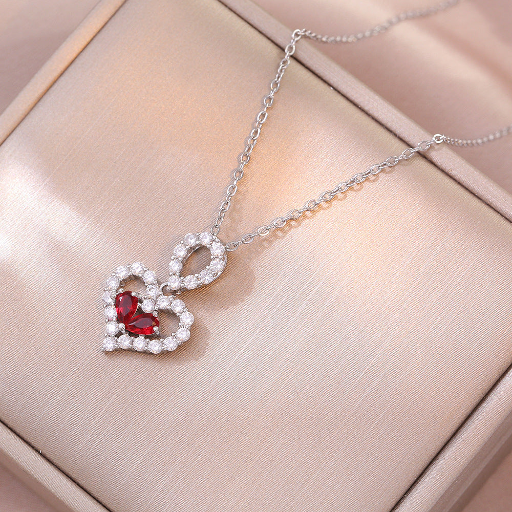 Flag Village Exquisite Luxury Rhinestone Crystal Heart Pendants Necklaces For Women Party Jewelry Gifts Fashion Jewelry