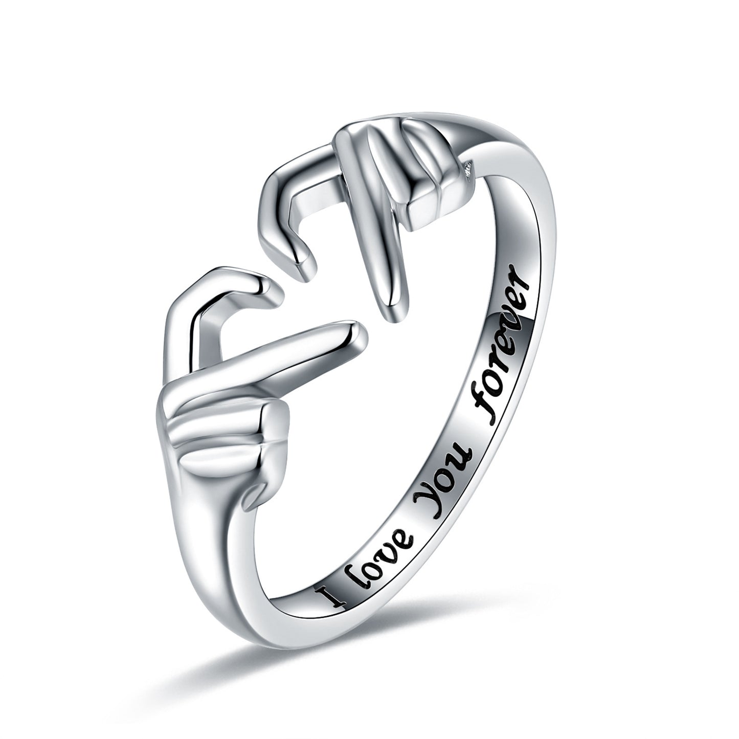 Flag Village Romantic Heart Hand Hug Fashion Ring For Women Couple Jewelry Silver Color Punk Gesture Wedding Men Finger Accessories Gifts