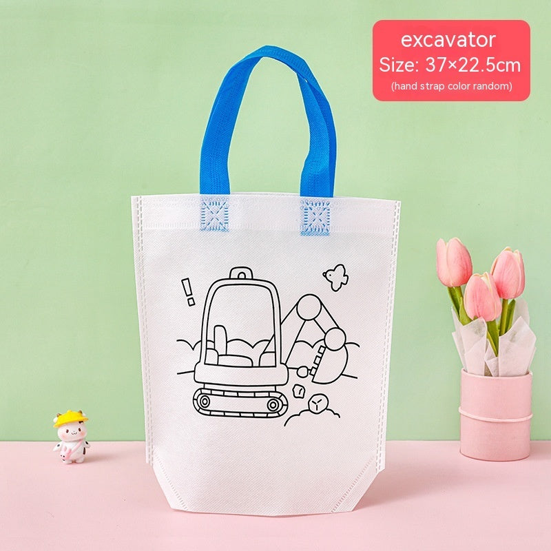 Flag Village Children's Handmade DIY Painting Doodle Bag Kindergarten Gifts Cartoon Non-woven Painting Color Filling Woven Handbag