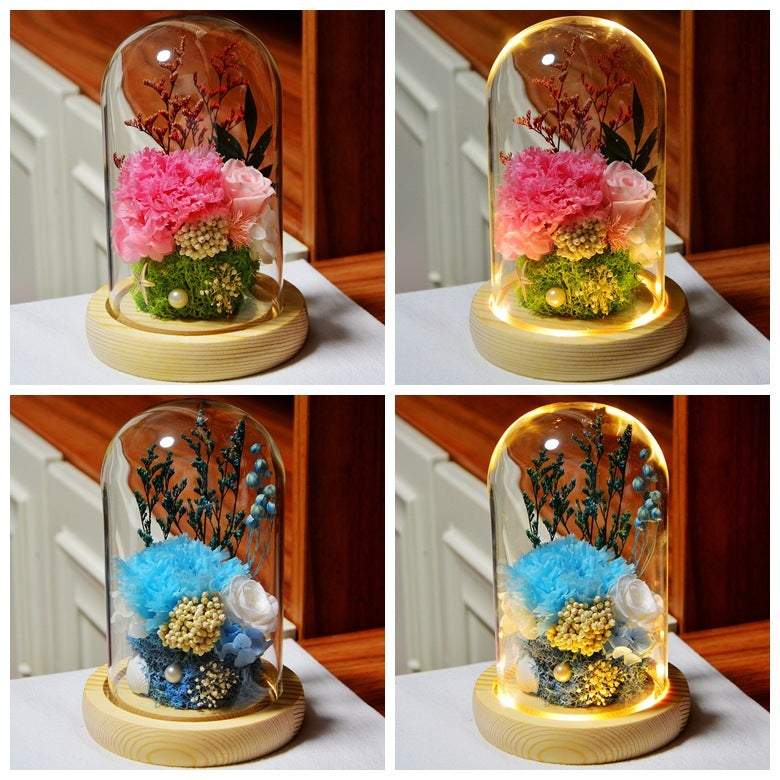 Flag Village Carnation Eternal Flower Glass Cover Finished Gift Box