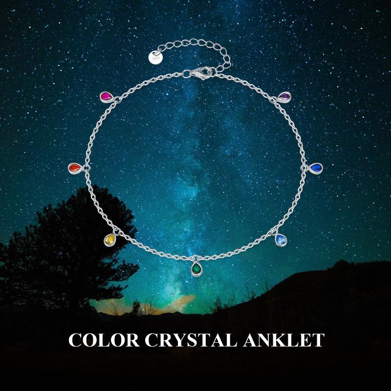 Flag Village Anklets for Women Sterling Silver Multi Color Oval Rainbow Anklet Bracelets Fashion Jewelry Gifts for Women Teen Girls Friend Birthday