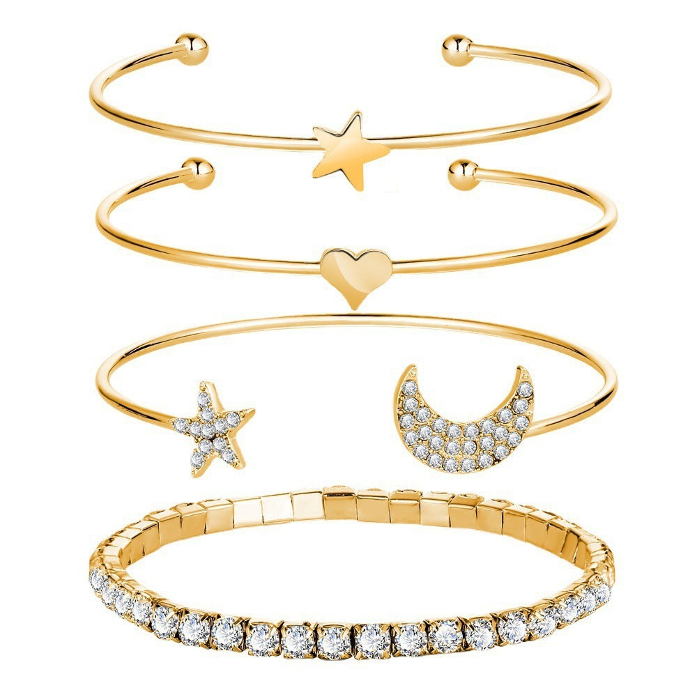 Flag Village Women Moon Stars Cuff Bracelets Bangles Simple Gifts