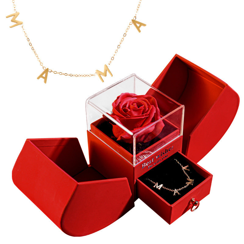Flag Village Eternal Rose Apple Gift Box Women Necklace Valentine's Day Wedding Jewelry
