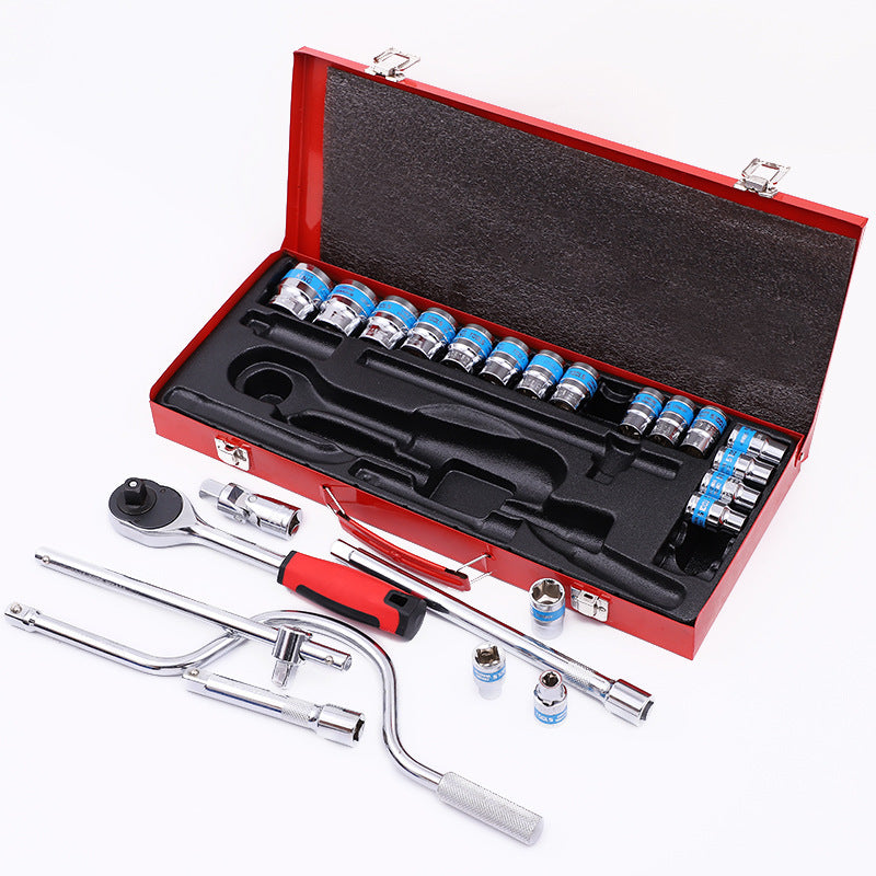 Flag Village Auto Tools 24-piece Curved Bow Car Repair Wrench Combination Suit Mechanical Household Sleeve Hardware Kits Suit