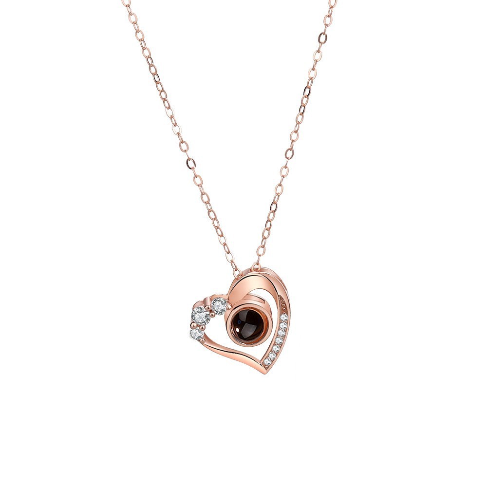Flag Village 925 Silver Necklace Female Personality Projection Color Photo I Love You 100 Language Gifts