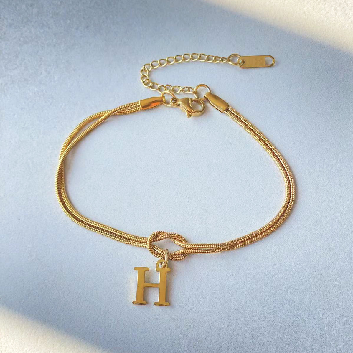 Flag Village New Letter A-Z Love Knot Bracelets For Women Couple Gold Color Dainty Snake Chain Charm Bracelet Stainless Steel Jewelry Gift Valentine's Day Gifts