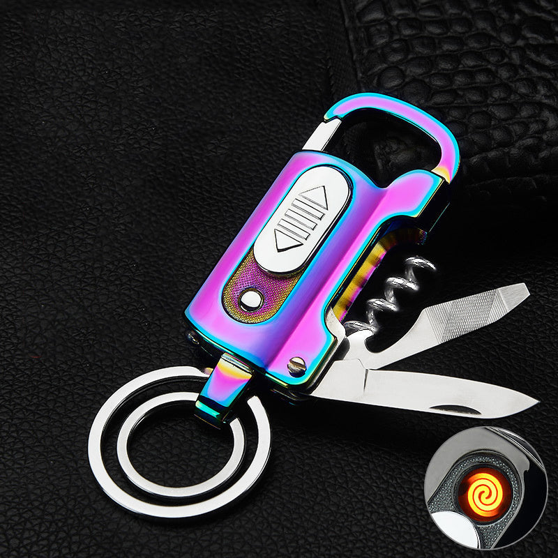 Flag Village Multi-functional Keychain Charging Lighter Mini-portable Cigarette Lighter Wild Camping