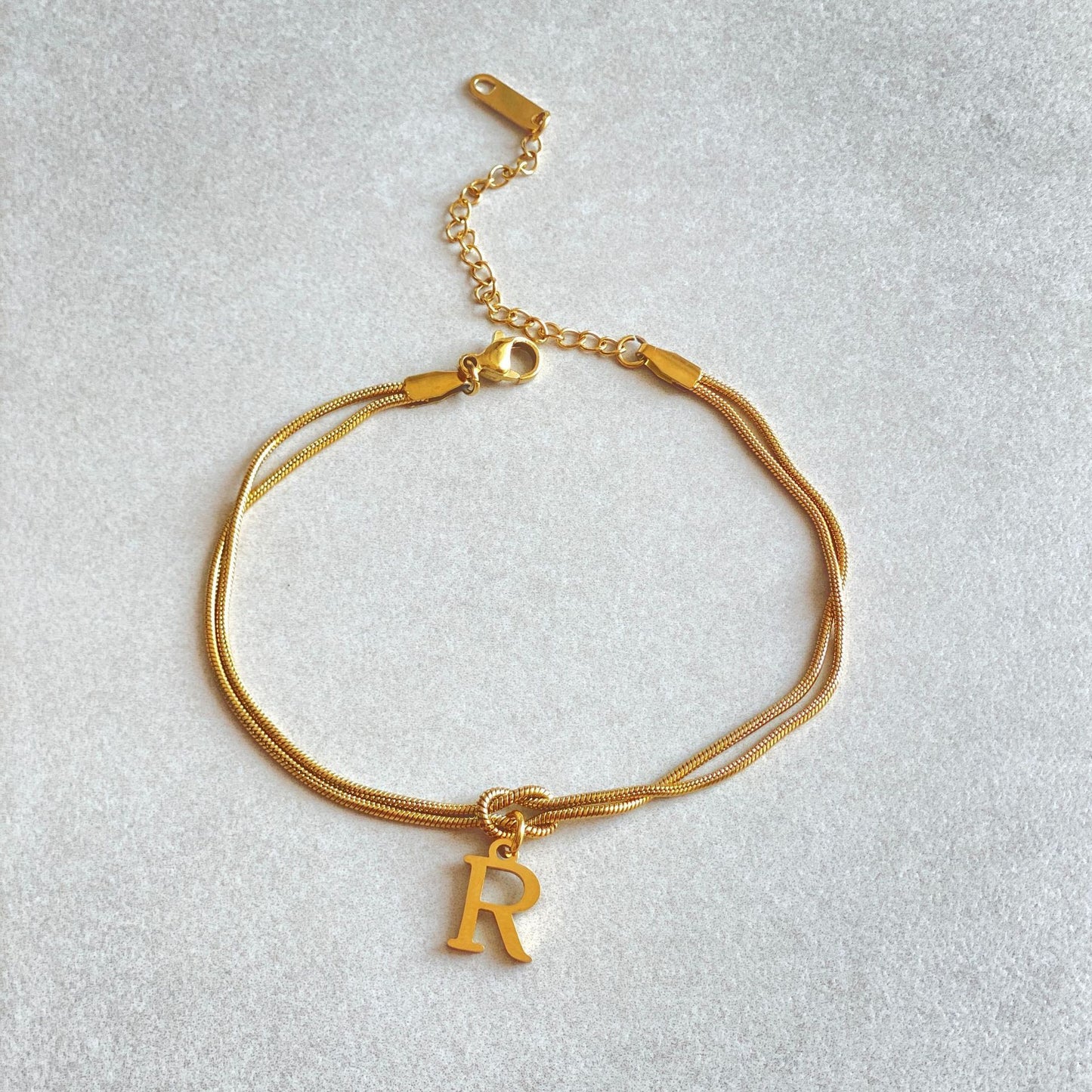 Flag Village New Letter A-Z Love Knot Bracelets For Women Couple Gold Color Dainty Snake Chain Charm Bracelet Stainless Steel Jewelry Gift Valentine's Day Gifts