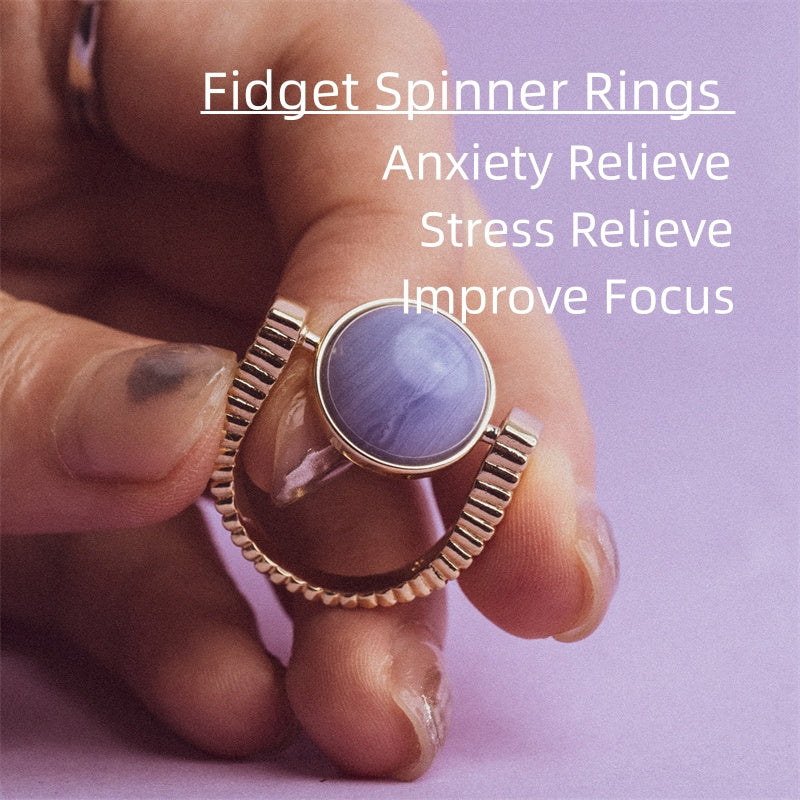 Flag Village Original Fidget Spinner Rings Natural Stone Rings Replaceable Spinners For Anxiety And Stress Relief Jewelry Gifts