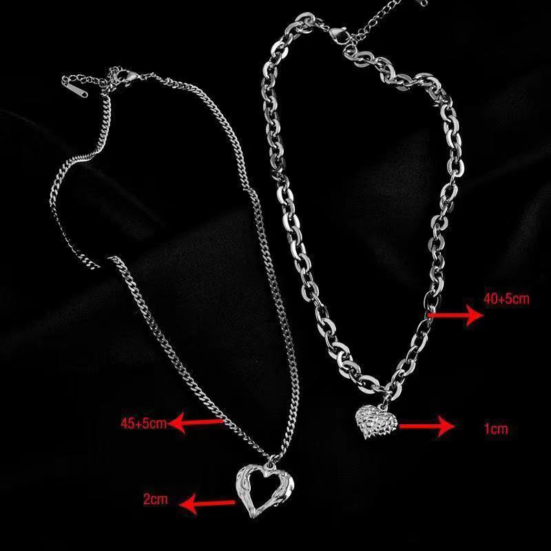 Flag Village Titanium Steel Angel Wings Love Necklace Irregular Folds 2 Heart Love Necklace For Women Charm Party Accessories High-quality Fashion Jewelry Pendant Gifts