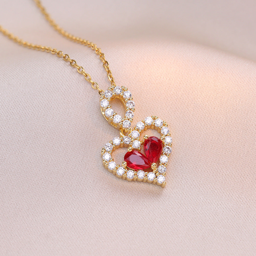 Flag Village Exquisite Luxury Rhinestone Crystal Heart Pendants Necklaces For Women Party Jewelry Gifts Fashion Jewelry