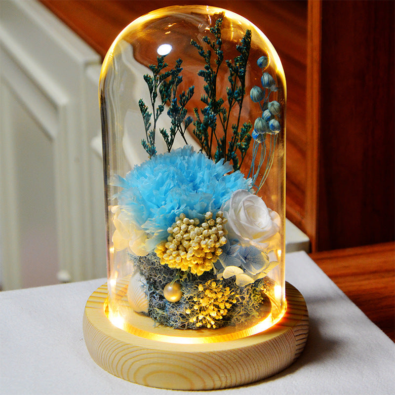 Flag Village Carnation Eternal Flower Glass Cover Finished Gift Box