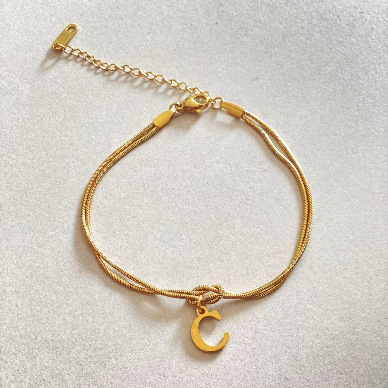 Flag Village New Letter A-Z Love Knot Bracelets For Women Couple Gold Color Dainty Snake Chain Charm Bracelet Stainless Steel Jewelry Gift Valentine's Day Gifts