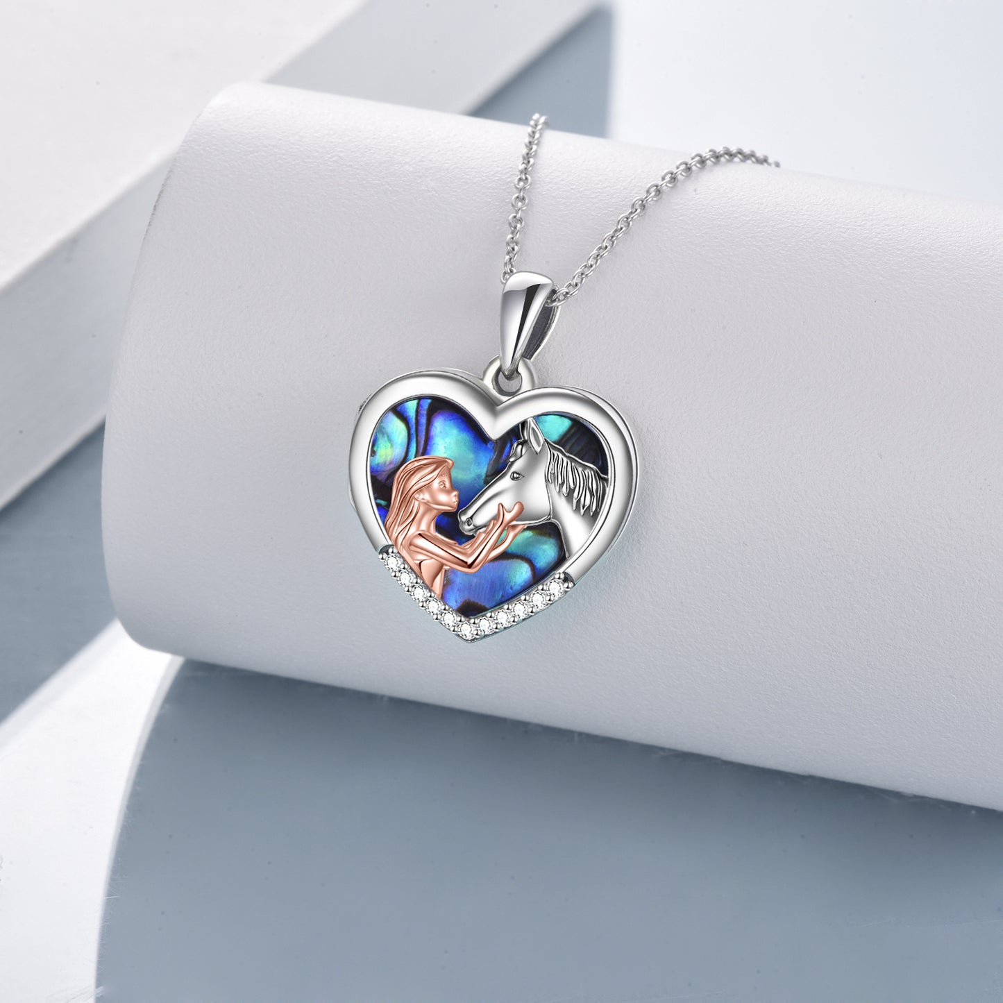 Flag Village Horse Heart with Girls Pendant Necklace Gifts for Her