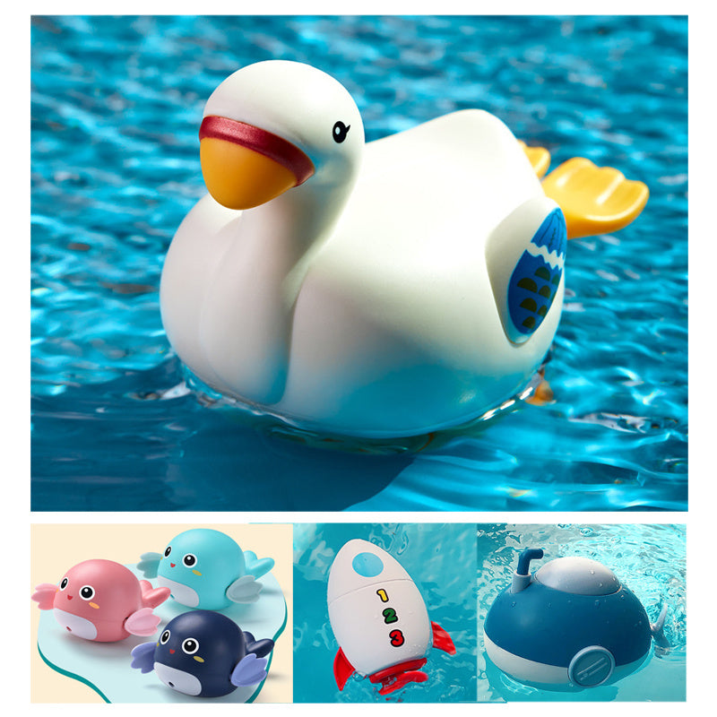 Flag Village Baby Bath Toys Cute Cartoon Goose Dolphin Swimming Wind-up Clockwork Infant Children Water Toys Gifts Kids Showering Toys