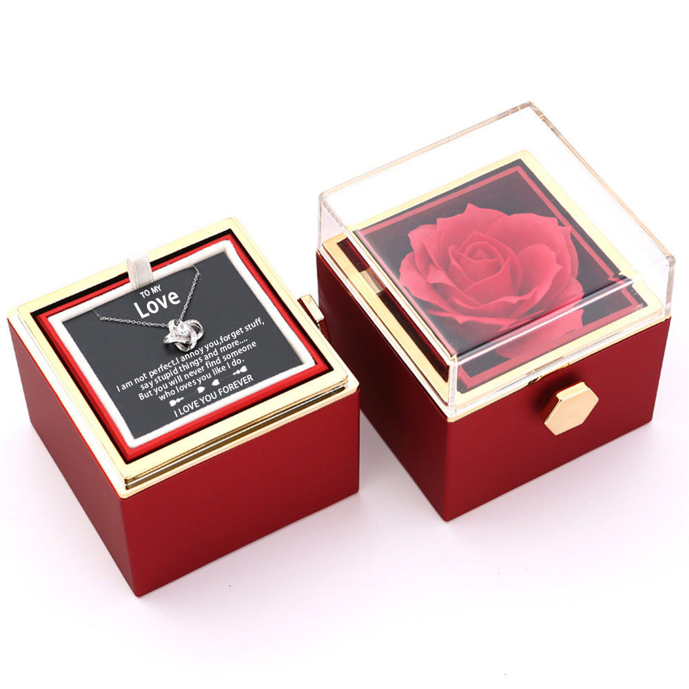 Flag Village Rotating Soap Rose Jewelry Packing Box Necklace Gift Set