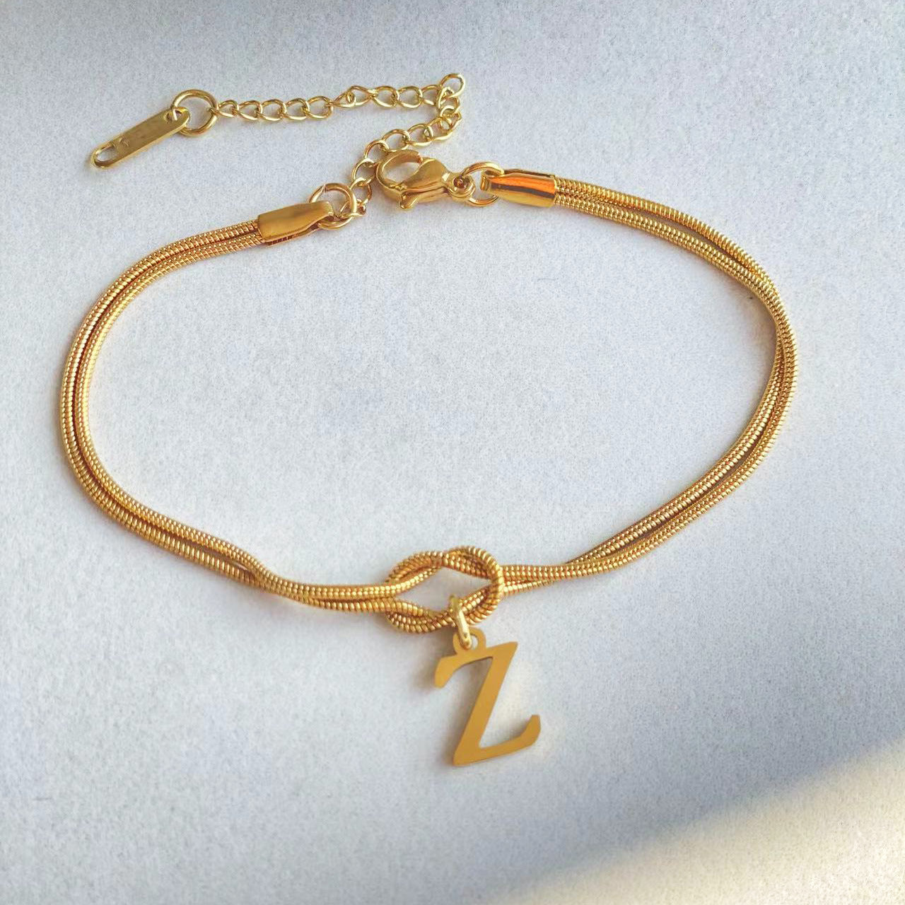 Flag Village New Letter A-Z Love Knot Bracelets For Women Couple Gold Color Dainty Snake Chain Charm Bracelet Stainless Steel Jewelry Gift Valentine's Day Gifts