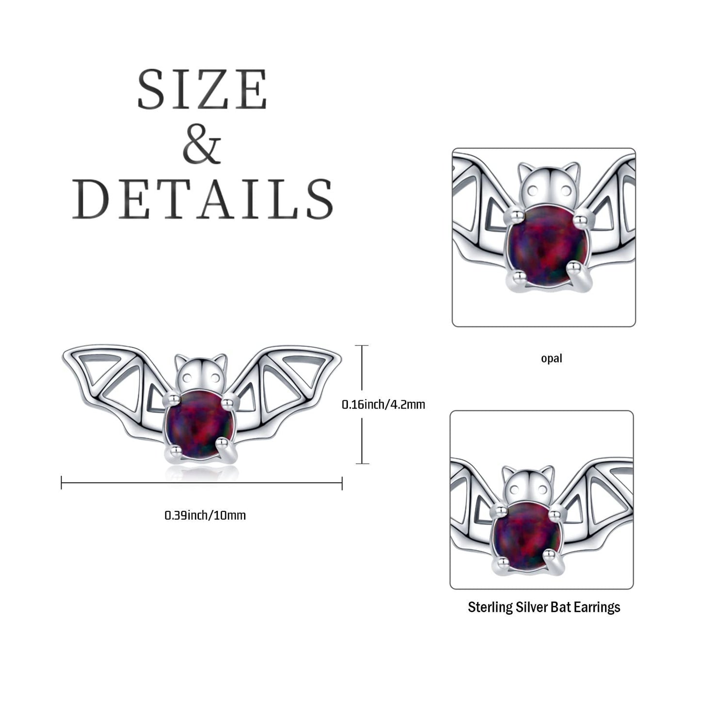 Flag Village Bat Earrings 925 Sterling Silver Opal Bat Jewelry Gifts for Girls Women