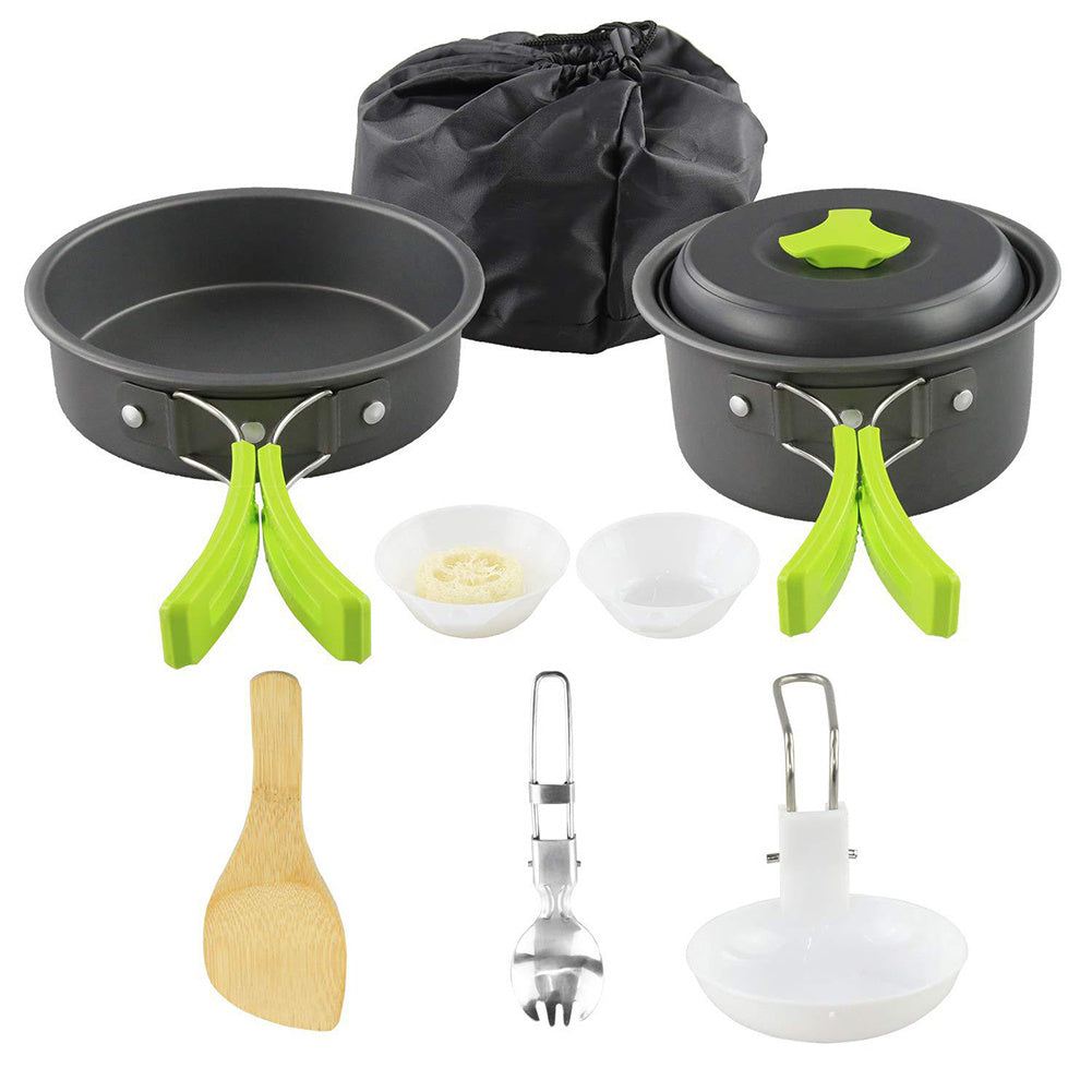 Flag Village Camping Cookware Kit Outdoor Cooking Set Aluminum Equipment Outdoor Pot Travel Tableware Kitchen Hiking Picnic BBQ